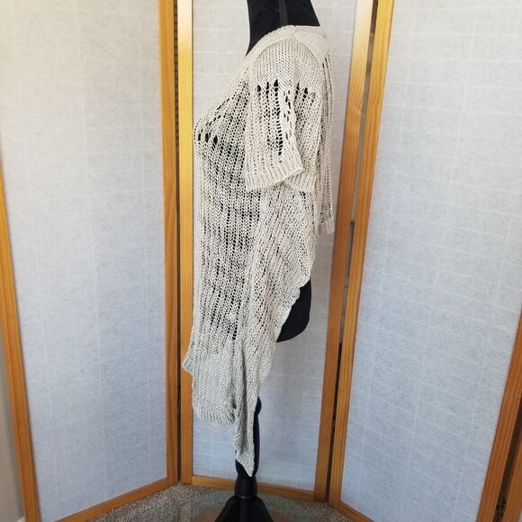 Sundance 100% Linen Crochet Top Size Medium Beige Short Sleeve Boho Festival - Picture 6 of 9